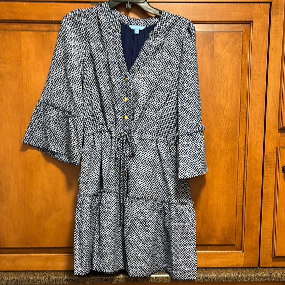 Draper James NWT Blue Geometric Print Button Front Dress – Women’s Small